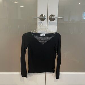 Elegant Black Long Sleeve Top with rhinestone detail